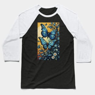 Starry Night Flutter: Van Gogh's Butterfly Mosaic Baseball T-Shirt